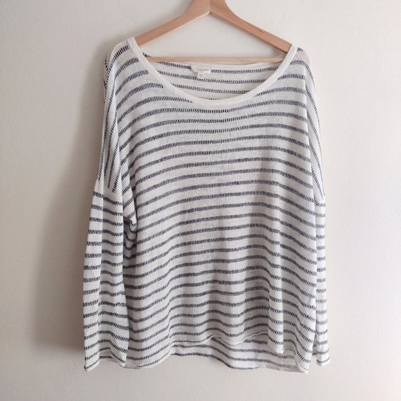 Garnet Hill Organic Linen Sweater XL Oversize whitish beige with black stripes - Picture 11 of 11